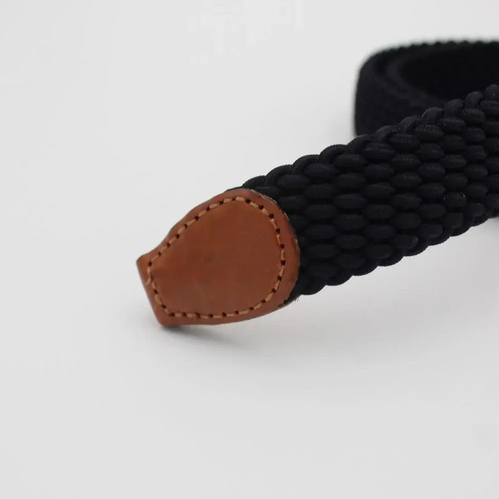 Paul & Shark Belt Navy Blue Braided Stretch Leather Brass Buckle Size 100 Italy